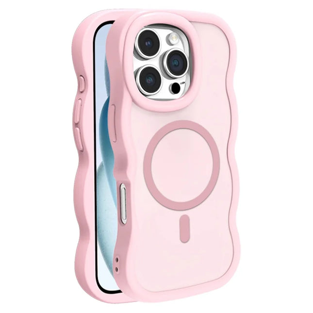 For iPhone 16 Pro Case Compatible with MagSafe TPU + PC Phone Back Cover Skin Touch Wave Shape - Pink
