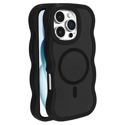 For iPhone 16 Pro Case Compatible with MagSafe TPU + PC Phone Back Cover Skin Touch Wave Shape - Black