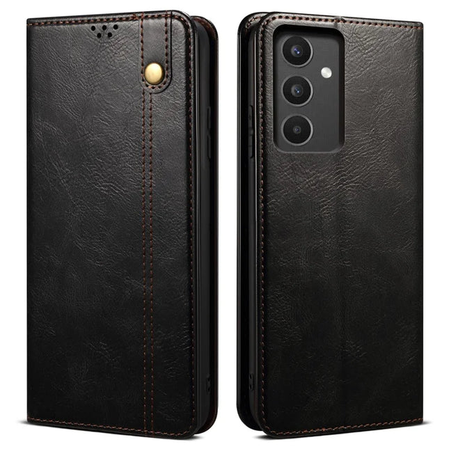 For Samsung Galaxy A13 4G / 5G Case Crazy Horse Texture Waxy Leather Wallet Stand Phone Cover - Black