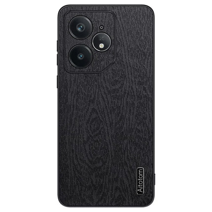 For Realme Neo7 5G Case Wood Texture PU Leather Coated PC TPU Phone Cover - Black