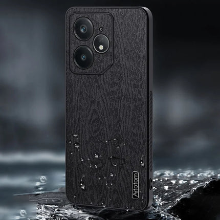 For Realme Neo7 5G Case Wood Texture PU Leather Coated PC TPU Phone Cover