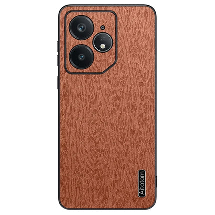 For Realme Neo7 5G Case Wood Texture PU Leather Coated PC TPU Phone Cover - Brown