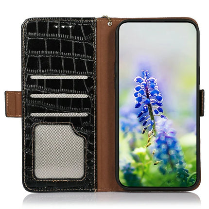 Genuine Cow Leather Phone Case for OnePlus Ace 5 Pro 5G / Ace 5 5G / 13R 5G Crocodile Texture Phone Wallet Cover