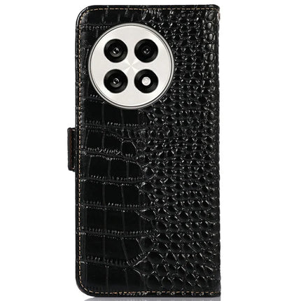 Genuine Cow Leather Phone Case for OnePlus Ace 5 Pro 5G / Ace 5 5G / 13R 5G Crocodile Texture Phone Wallet Cover