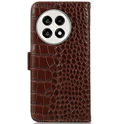 Genuine Cow Leather Phone Case for OnePlus Ace 5 Pro 5G / Ace 5 5G / 13R 5G Crocodile Texture Phone Wallet Cover