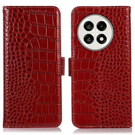 Genuine Cow Leather Phone Case for OnePlus Ace 5 Pro 5G / Ace 5 5G / 13R 5G Crocodile Texture Phone Wallet Cover - Red