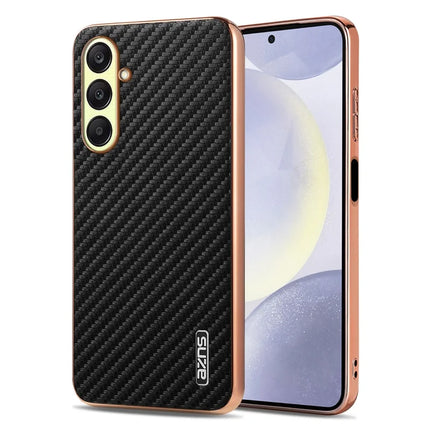 AZNS For Samsung Galaxy A56 5G Case Electroplating Carbon Fiber Texture PU + TPU Phone Cover - Black