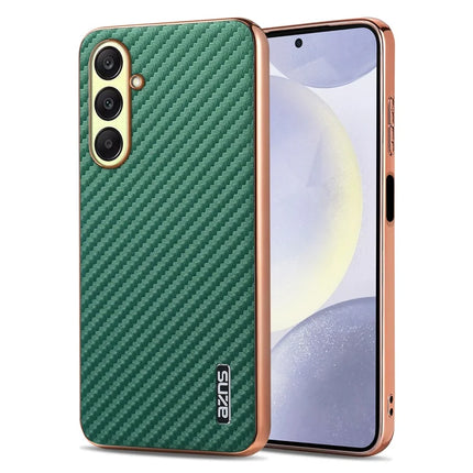 AZNS For Samsung Galaxy A56 5G Case Electroplating Carbon Fiber Texture PU + TPU Phone Cover - Green