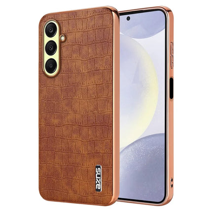 AZNS For Samsung Galaxy A56 5G Case Electroplating Crocodile Texture PU + TPU Phone Cover - Brown