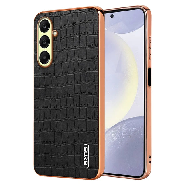 AZNS For Samsung Galaxy A56 5G Case Electroplating Crocodile Texture PU + TPU Phone Cover - Black