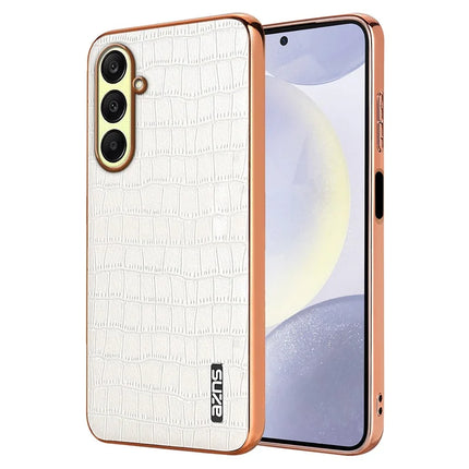AZNS For Samsung Galaxy A56 5G Case Electroplating Crocodile Texture PU + TPU Phone Cover - White