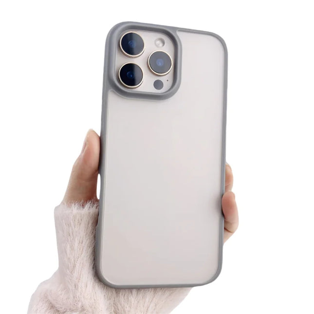 For iPhone 16 Pro Max Case Curved Frame PC + TPU Phone Cover Anti Drop Protection - Grey