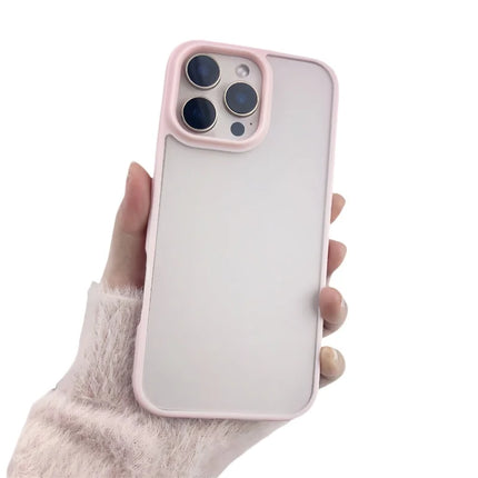 For iPhone 16 Pro Case Curved Frame PC + TPU Phone Cover Anti Drop Protection - Pink