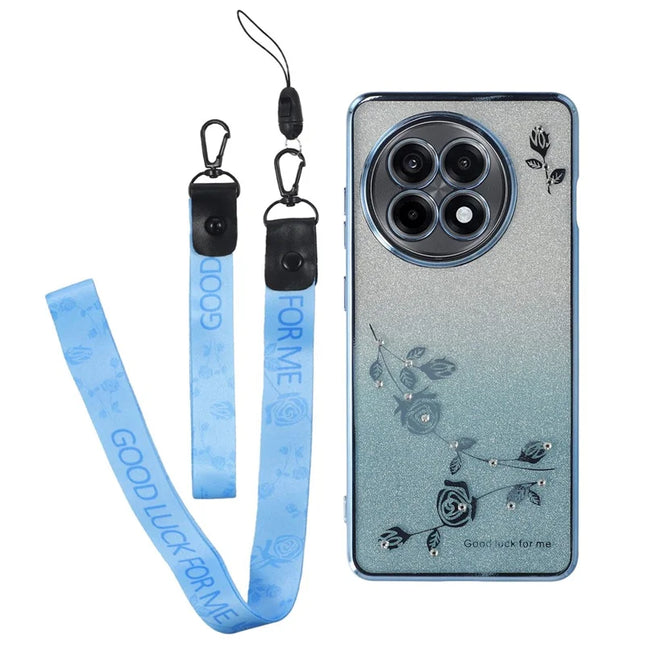 KADEM For OnePlus Ace 5 5G / 13R 5G Case Flower Pattern TPU Gradient Phone Cover with Lanyards - Blue