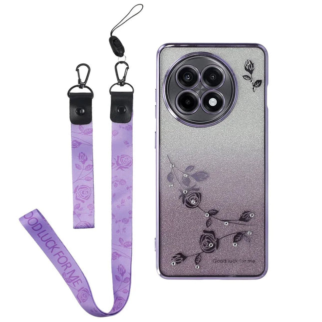 KADEM For OnePlus Ace 5 5G / 13R 5G Case Flower Pattern TPU Gradient Phone Cover with Lanyards - Purple