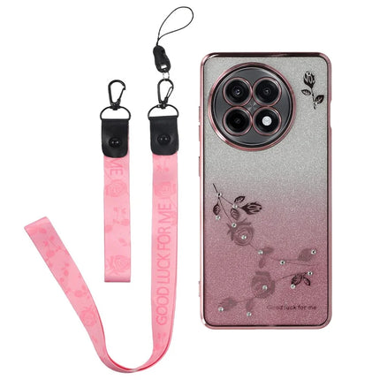 KADEM For OnePlus Ace 5 5G / 13R 5G Case Flower Pattern TPU Gradient Phone Cover with Lanyards - Rose Gold