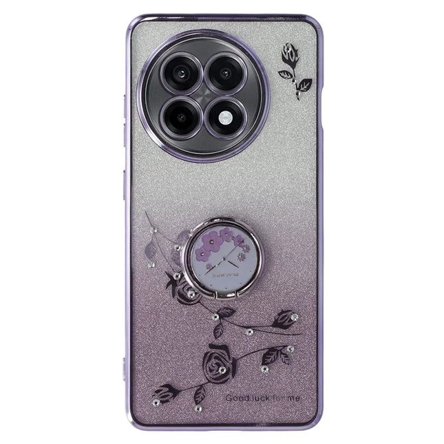 KADEM For OnePlus Ace 5 5G / 13R 5G Case Ring Kickstand TPU Flowers Phone Cover Gradient Glitter - Purple
