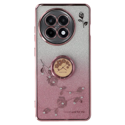 KADEM For OnePlus Ace 5 5G / 13R 5G Case Ring Kickstand TPU Flowers Phone Cover Gradient Glitter - Rose Gold
