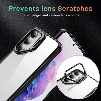 For Samsung Galaxy S23 Case Lens Frame Kickstand TPU + Acrylic Protective Phone Cover