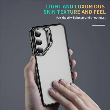 For Samsung Galaxy S23 Case Lens Frame Kickstand TPU + Acrylic Protective Phone Cover