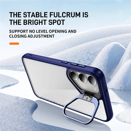 For Samsung Galaxy S23 Case Lens Frame Kickstand TPU + Acrylic Protective Phone Cover