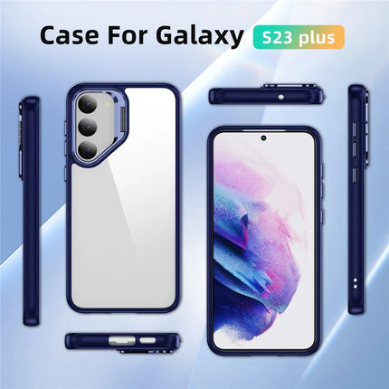 For Samsung Galaxy S23 Case Lens Frame Kickstand TPU + Acrylic Protective Phone Cover