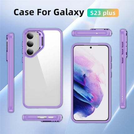 For Samsung Galaxy S23 Case Lens Frame Kickstand TPU + Acrylic Protective Phone Cover