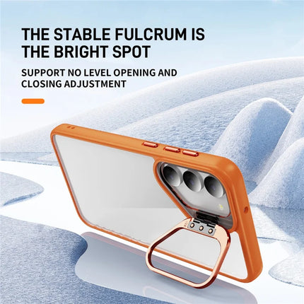 For Samsung Galaxy S23 Case Lens Frame Kickstand TPU + Acrylic Protective Phone Cover