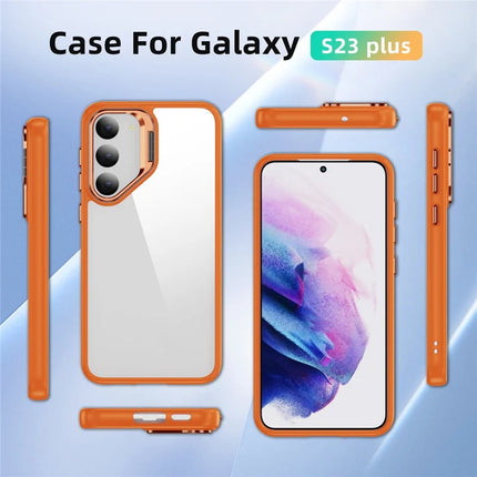 For Samsung Galaxy S23 Case Lens Frame Kickstand TPU + Acrylic Protective Phone Cover
