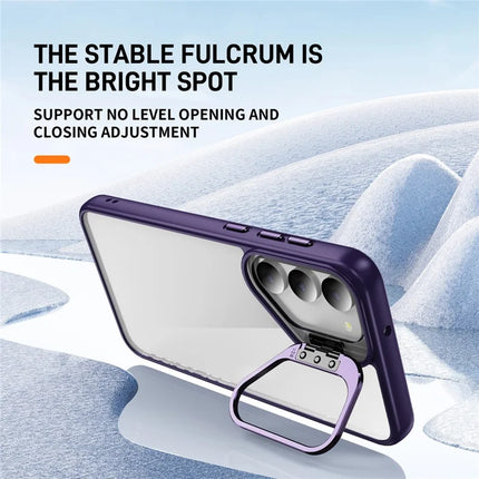 For Samsung Galaxy S23 Case Lens Frame Kickstand TPU + Acrylic Protective Phone Cover