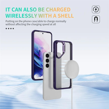 For Samsung Galaxy S23 Case Lens Frame Kickstand TPU + Acrylic Protective Phone Cover