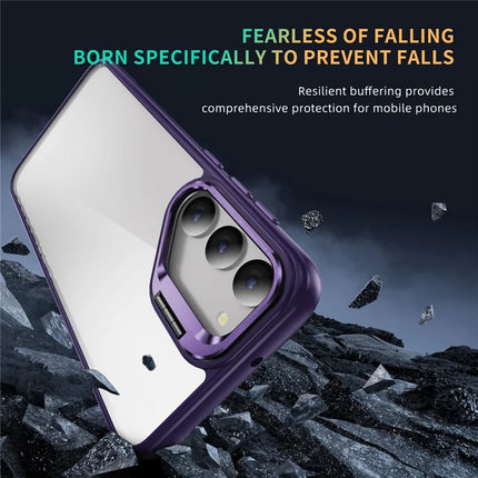 For Samsung Galaxy S23 Case Lens Frame Kickstand TPU + Acrylic Protective Phone Cover