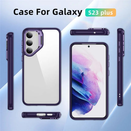 For Samsung Galaxy S23 Case Lens Frame Kickstand TPU + Acrylic Protective Phone Cover