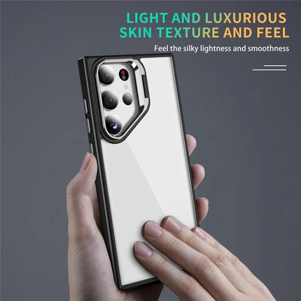 For Samsung Galaxy S23 Ultra Case Lens Frame Kickstand TPU + Acrylic Protective Phone Cover