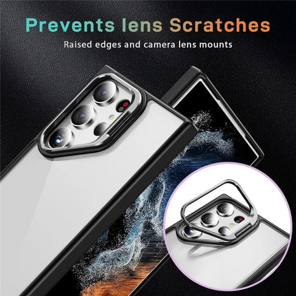 For Samsung Galaxy S23 Ultra Case Lens Frame Kickstand TPU + Acrylic Protective Phone Cover