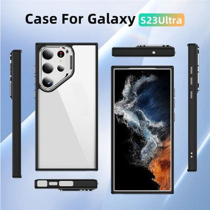 For Samsung Galaxy S23 Ultra Case Lens Frame Kickstand TPU + Acrylic Protective Phone Cover