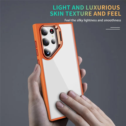 For Samsung Galaxy S23 Ultra Case Lens Frame Kickstand TPU + Acrylic Protective Phone Cover