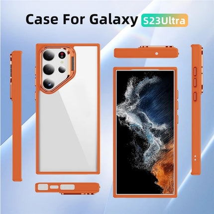 For Samsung Galaxy S23 Ultra Case Lens Frame Kickstand TPU + Acrylic Protective Phone Cover