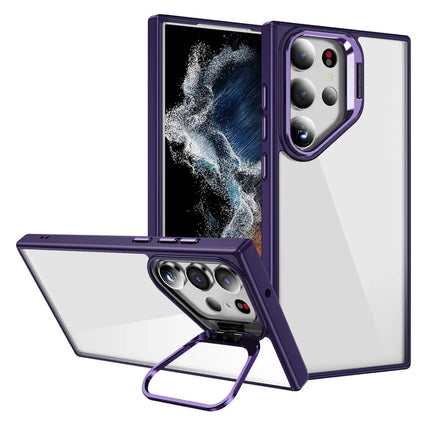 For Samsung Galaxy S23 Ultra Case Lens Frame Kickstand TPU + Acrylic Protective Phone Cover - Dark Purple