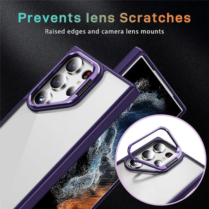 For Samsung Galaxy S23 Ultra Case Lens Frame Kickstand TPU + Acrylic Protective Phone Cover