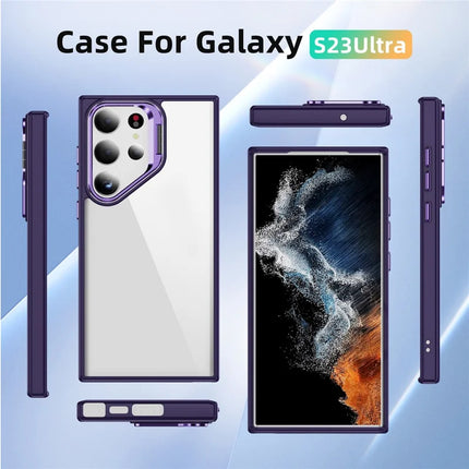For Samsung Galaxy S23 Ultra Case Lens Frame Kickstand TPU + Acrylic Protective Phone Cover
