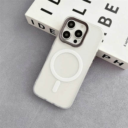 For iPhone 16 Pro Max Case Compatible with MagSafe TPU + Acrylic Phone Back Cover Diamond Texture - White