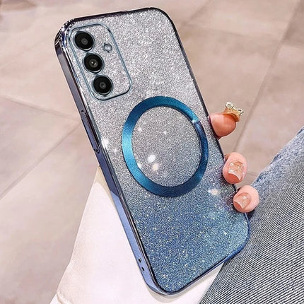For Samsung Galaxy S23 FE Case Compatible with MagSafe Electroplated Gradient Glitter TPU Phone Cover - Blue