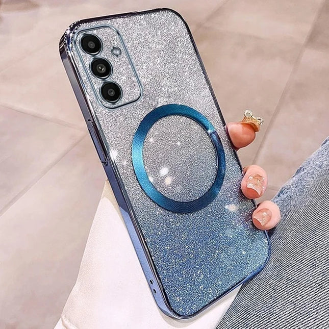 For Samsung Galaxy S23 FE Case Compatible with MagSafe Electroplated Gradient Glitter TPU Phone Cover - Blue