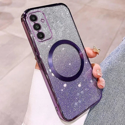 For Samsung Galaxy S23 FE Case Compatible with MagSafe Electroplated Gradient Glitter TPU Phone Cover - Purple