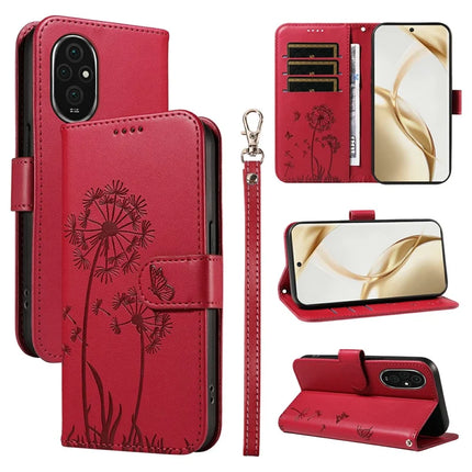 For Honor 200 5G Leather Case Wallet Phone Cover Dandelion Imprint - Red