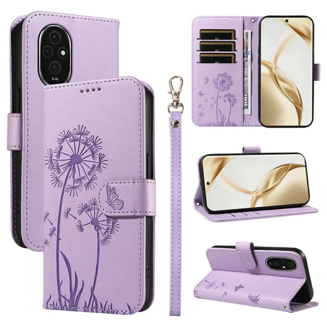 For Honor 200 Pro 5G Leather Case Wallet Phone Cover Dandelion Imprint - Purple