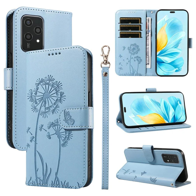 For Honor 200 Lite Leather Case Wallet Phone Cover Dandelion Imprint - Sky Blue