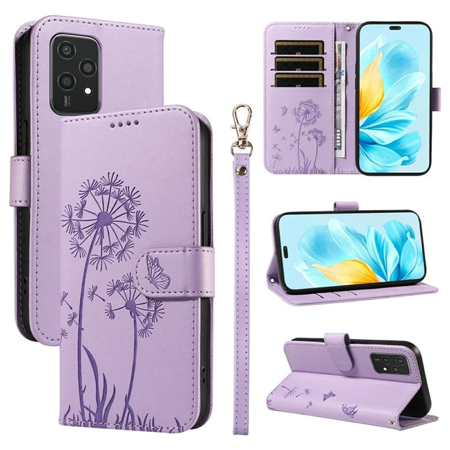 For Honor 200 Lite Leather Case Wallet Phone Cover Dandelion Imprint - Purple