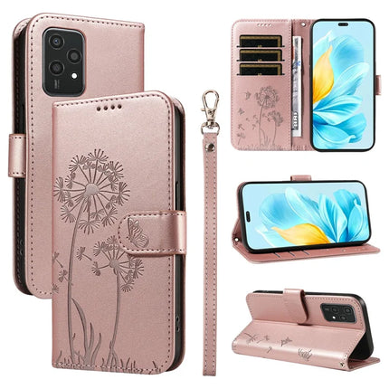For Honor 200 Lite Leather Case Wallet Phone Cover Dandelion Imprint - Rose Gold